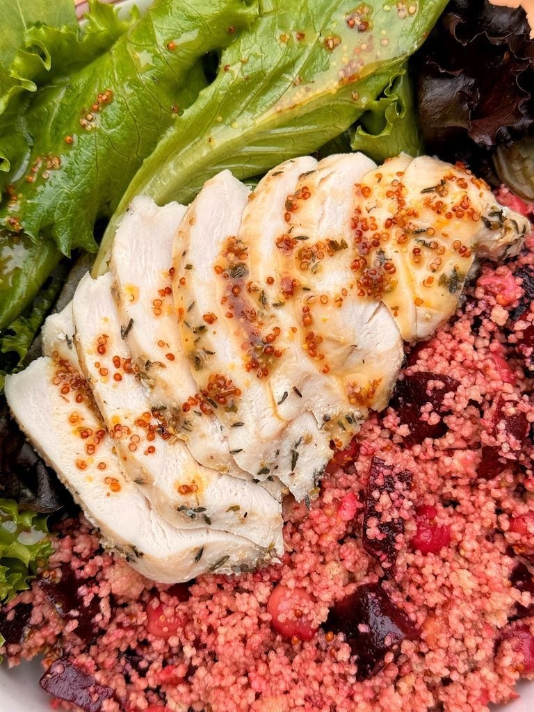 Chicken fillet with beet salad & couscous