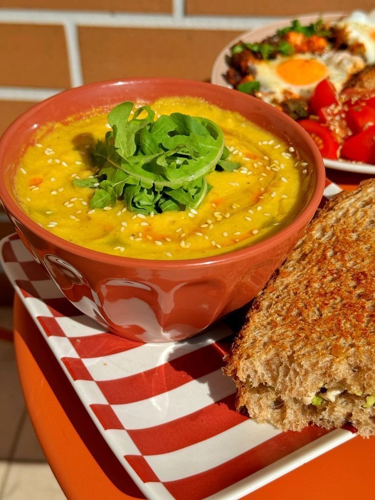 Corn cream soup and chicken toast