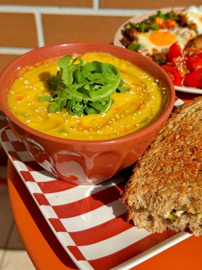 Corn cream soup and chicken toast