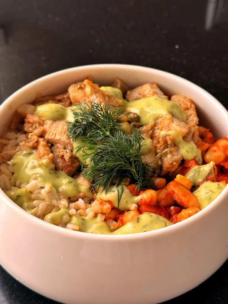 Rice with bean stew and pork