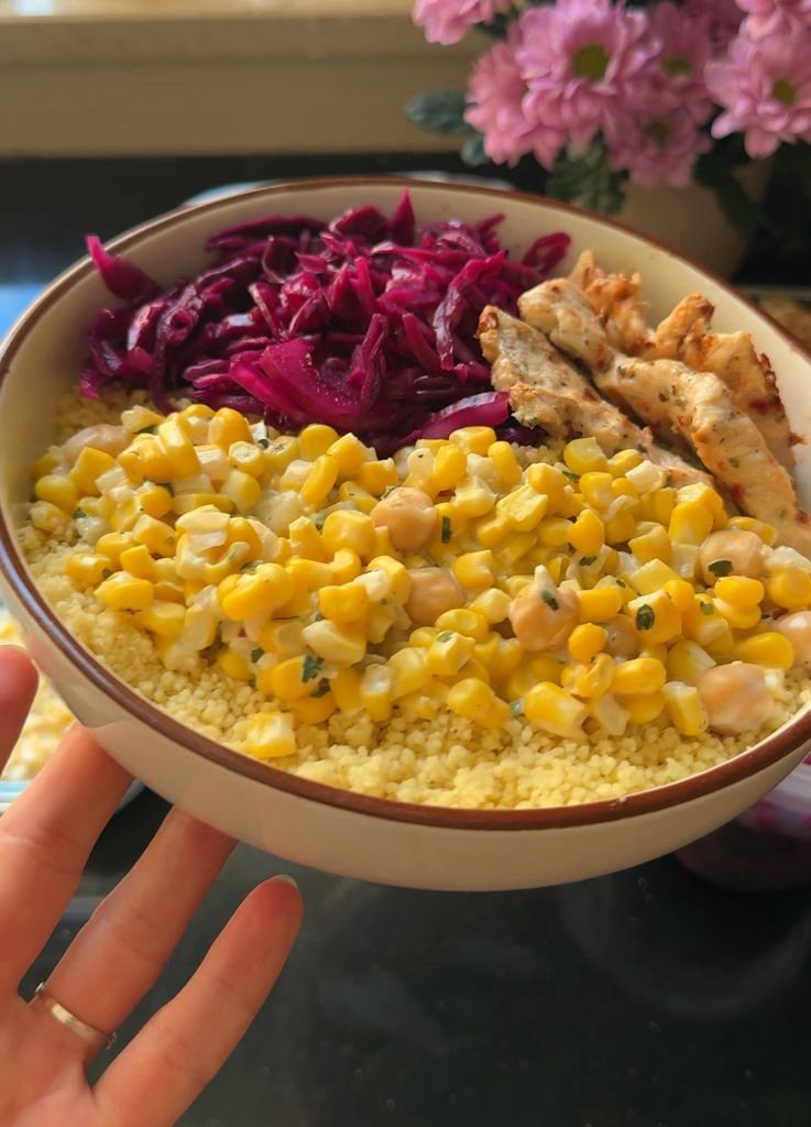 Couscous with chicken and creamy corn