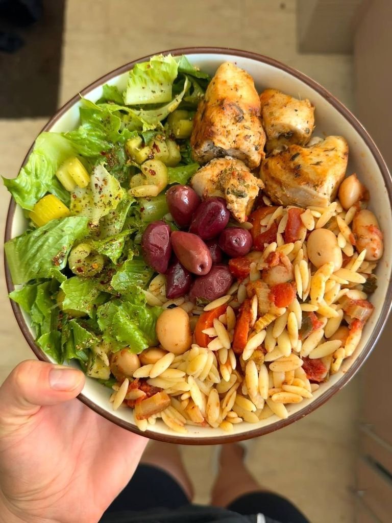 Pasta with Beans, Chicken, and Salad