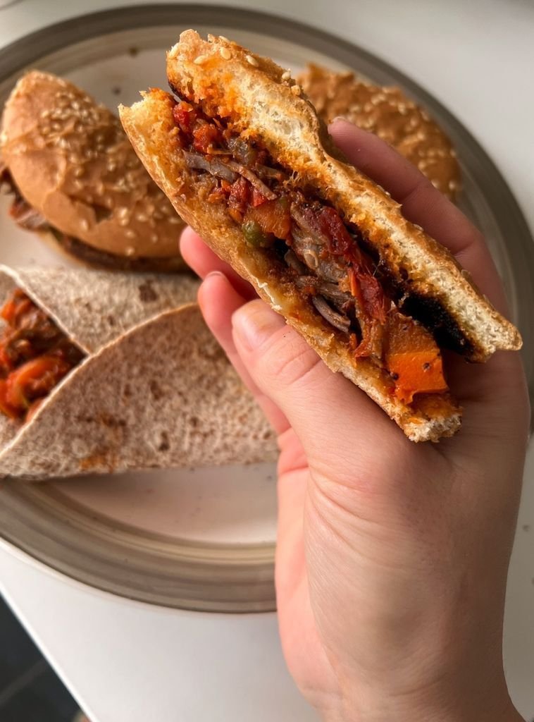 "Burgers" with shredded beef