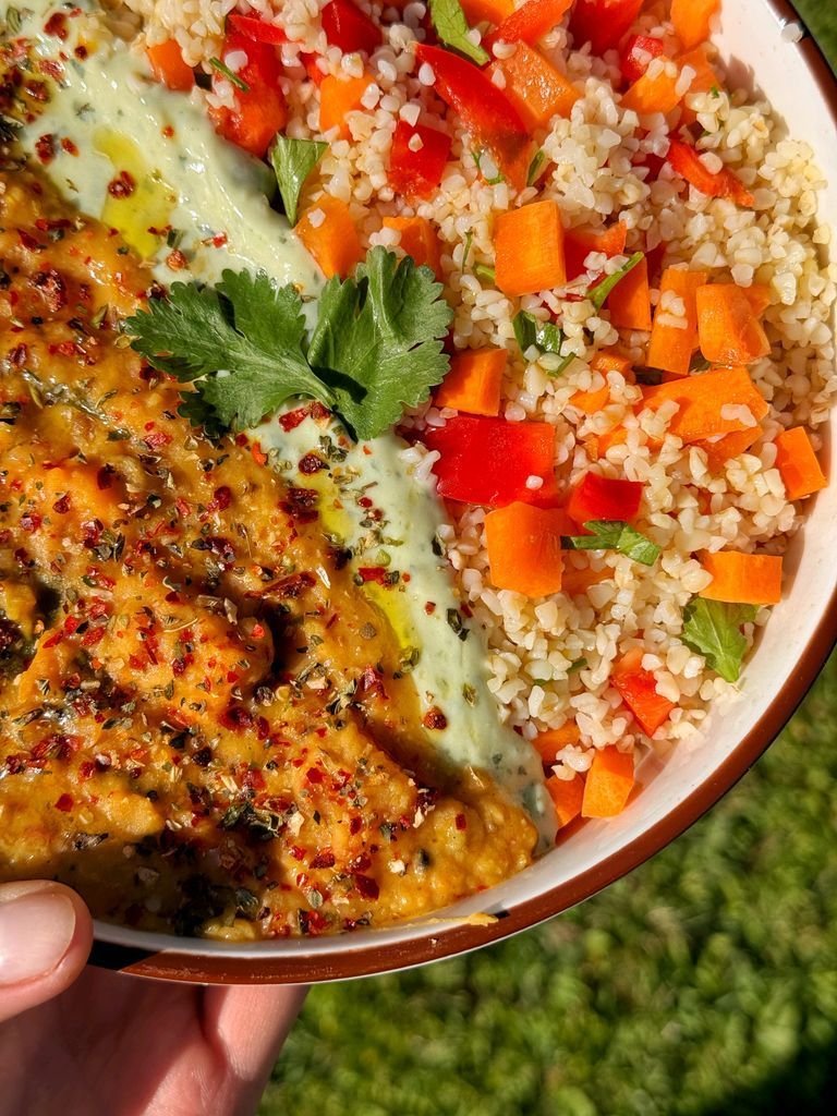 Bulgur with daal and avo sauce